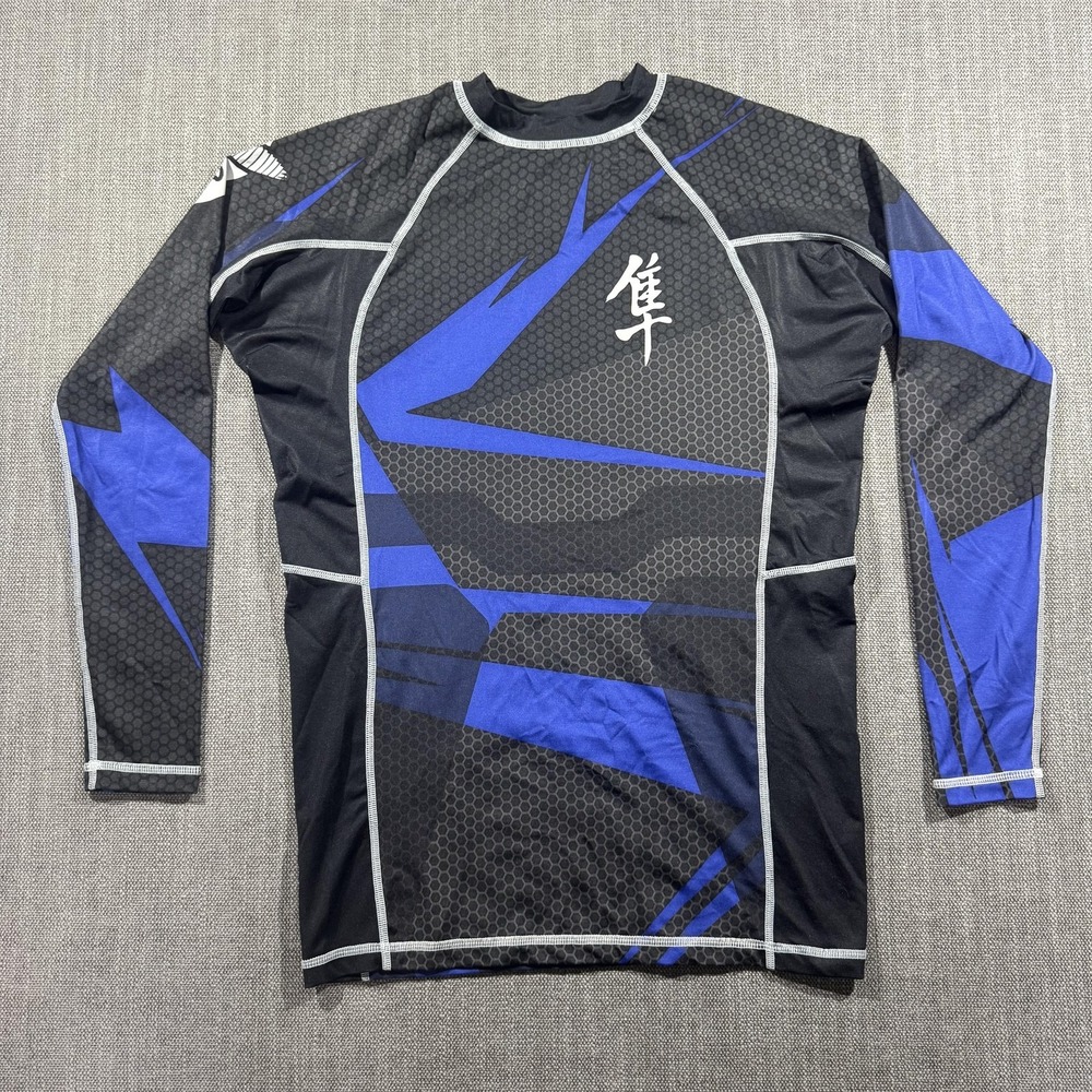 Hayabusa‎ Shirt Mens Small Black Blue Long Sleeve Rash Guard Compression MMA BJJ